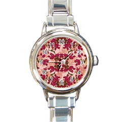 Retro Vintage Floral Motif Round Italian Charm Watch by dflcprints