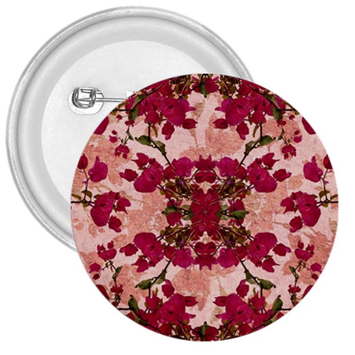 Retro Vintage Floral Motif 3  Button