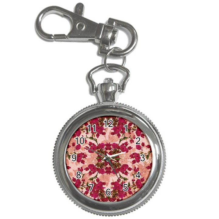 Retro Vintage Floral Motif Key Chain Watch