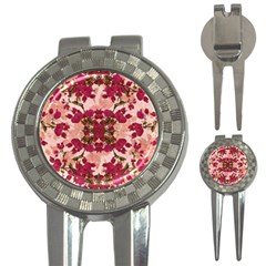 Retro Vintage Floral Motif Golf Pitchfork & Ball Marker by dflcprints