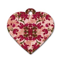 Retro Vintage Floral Motif Dog Tag Heart (two Sided)