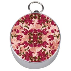 Retro Vintage Floral Motif Silver Compass