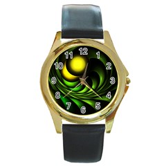 Artichoke Round Leather Watch (gold Rim) 