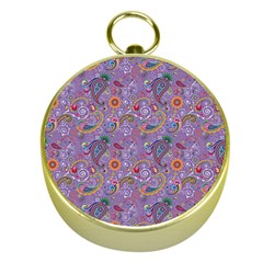 Purple Paisley Gold Compass