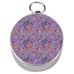 Purple Paisley Silver Compass by StuffOrSomething