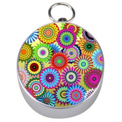 Psychedelic Flowers Silver Compass