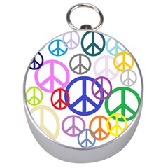 Peace Sign Collage  Silver Compass by StuffOrSomething