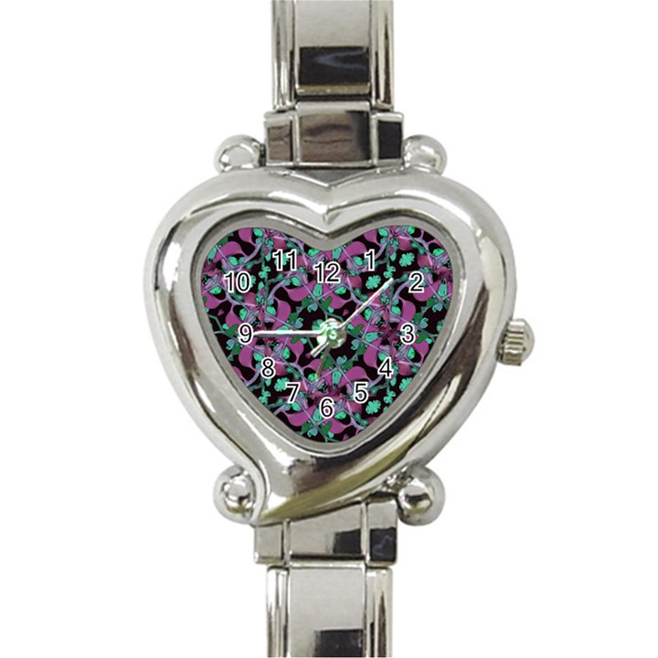 Floral Arabesque Pattern Heart Italian Charm Watch 