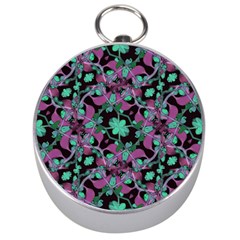 Floral Arabesque Pattern Silver Compass