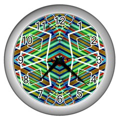 Colorful Geometric Abstract Pattern Wall Clock (silver) by dflcprints