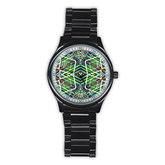 Colorful Geometric Abstract Pattern Sport Metal Watch (black) by dflcprints