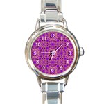 Purple Moroccan Pattern Round Italian Charm Watch Front