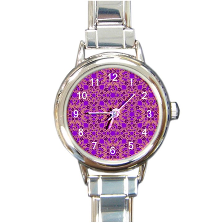 Purple Moroccan Pattern Round Italian Charm Watch