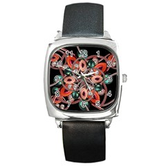 Luxury Ornate Artwork Square Leather Watch