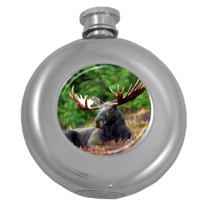 Majestic Moose Hip Flask (Round)