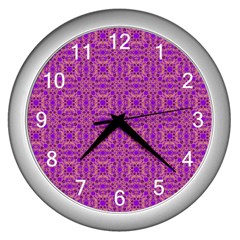 Purple Moroccan Pattern Wall Clock (silver)