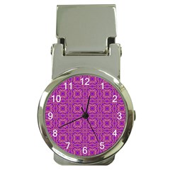 Purple Moroccan Pattern Money Clip With Watch