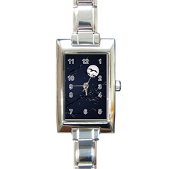 Night Birds And Full Moon Rectangular Italian Charm Watch by dflcprints