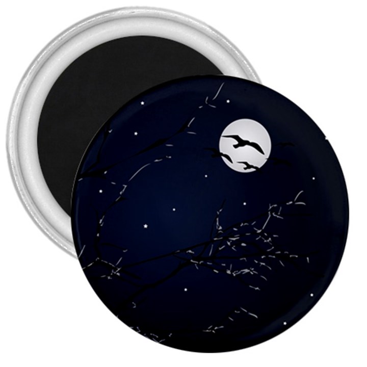 Night Birds and Full Moon 3  Button Magnet