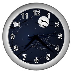 Night Birds And Full Moon Wall Clock (silver)