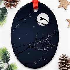 Night Birds And Full Moon Oval Ornament (two Sides)