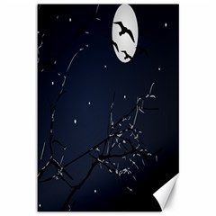 Night Birds And Full Moon Canvas 12  X 18  (unframed)