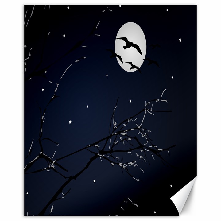 Night Birds and Full Moon Canvas 16  x 20  (Unframed)