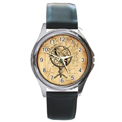 Discover The World Round Leather Watch (silver Rim) by StuffOrSomething