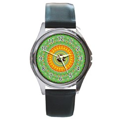 Mandala Round Leather Watch (silver Rim)