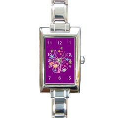 Flowery Flower Rectangular Italian Charm Watch