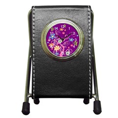 Flowery Flower Stationery Holder Clock