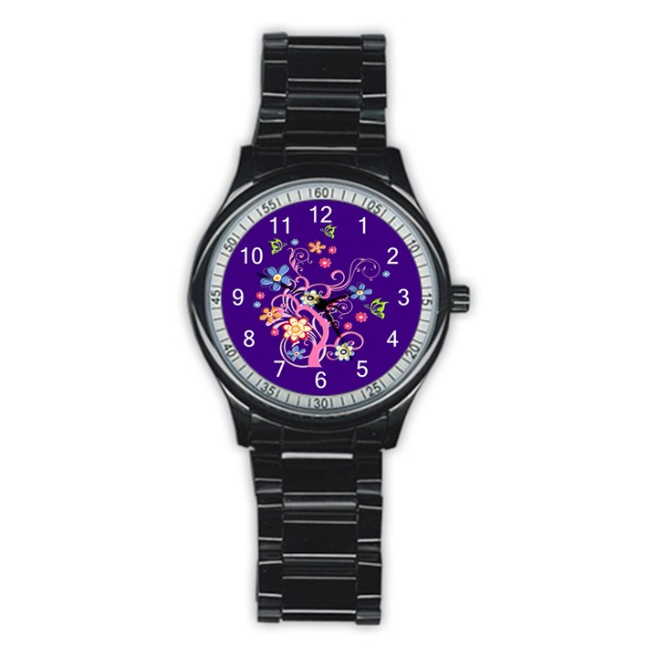 Flowery Flower Sport Metal Watch (Black)