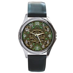 Japanese Garden Round Leather Watch (silver Rim)