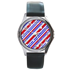 American Motif Round Leather Watch (silver Rim) by dflcprints