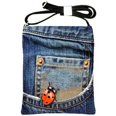 Blue Jean Lady Bug Shoulder Sling Bag