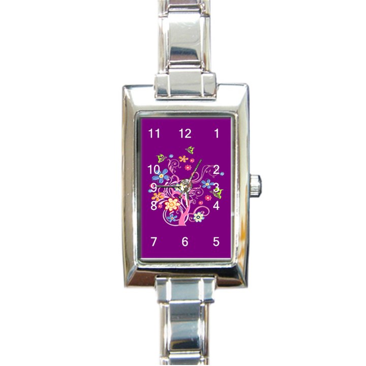 Flowery Flower Rectangular Italian Charm Watch