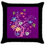 Flowery Flower Black Throw Pillow Case Front