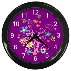 Flowery Flower Wall Clock (black)