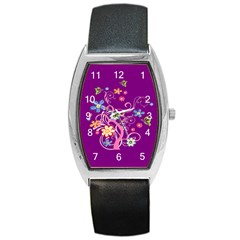 Flowery Flower Tonneau Leather Watch