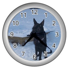 Snowy Gsd Wall Clock (silver) by StuffOrSomething