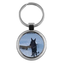 Snowy Gsd Key Chain (round) by StuffOrSomething