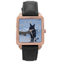 Snowy Gsd Rose Gold Leather Watch  by StuffOrSomething