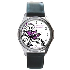 2015 Awareness Day Round Leather Watch (silver Rim)