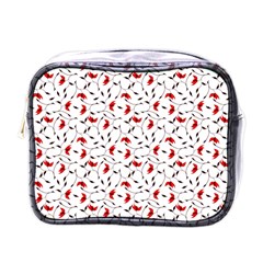 Delicate Red Flower Pattern Mini Travel Toiletry Bag (one Side)