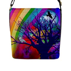 Rainbow Moon Flap Closure Messenger Bag (large) by SaraThePixelPixie