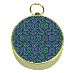 Retro Flower Pattern  Gold Compass