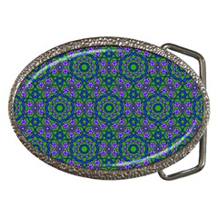 Retro Flower Pattern  Belt Buckle (oval) by SaraThePixelPixie