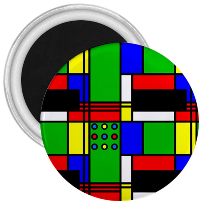 Mondrian 3  Button Magnet