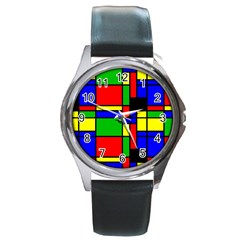 Mondrian Round Leather Watch (silver Rim)