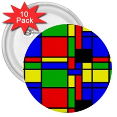 Mondrian 3  Button (10 Pack)